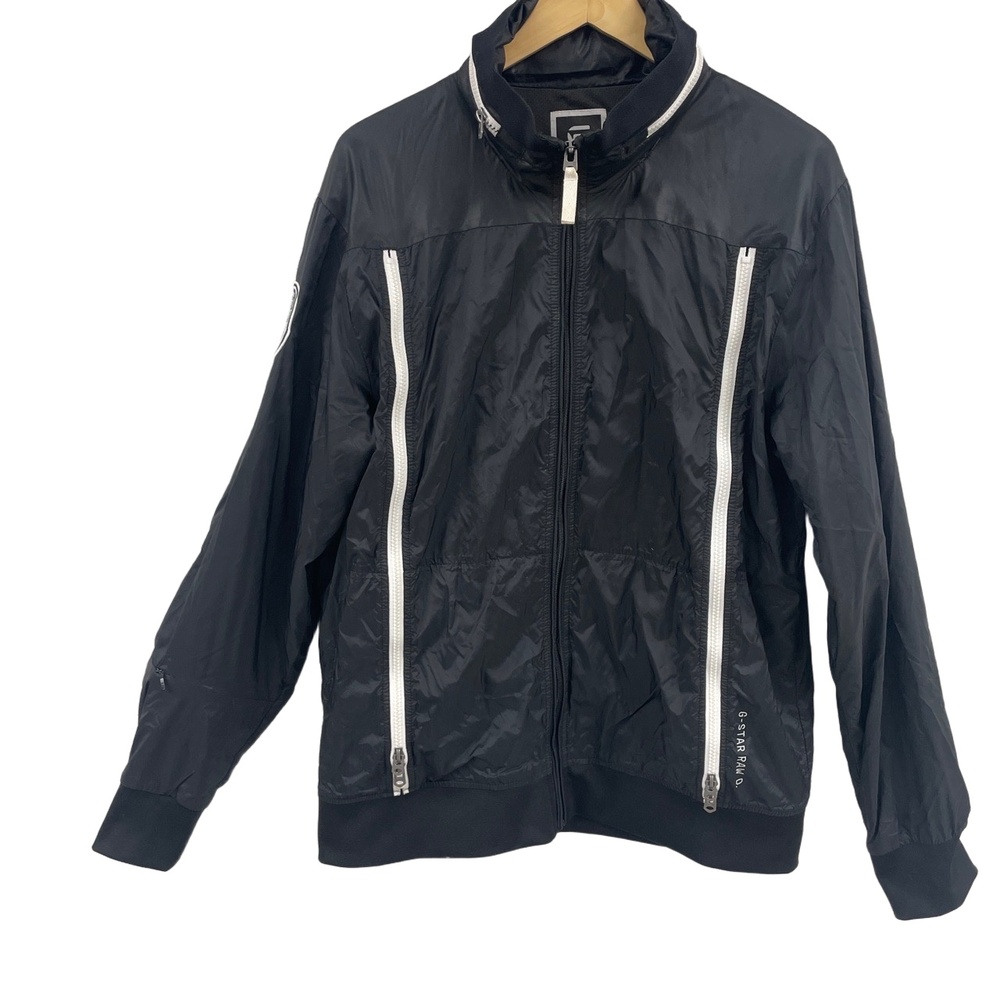 G-Star RAW Black Lightweight‎ Jacket Hood Full Zip Windbreaker XL Big pockets